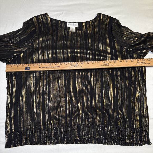Drapers & Damons Black Gold Elastic Hem Womens Size 1X Blouse Party Holiday EUC - Picture 5 of 13